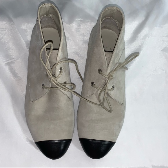 CHANEL size 35.5 cream suede cap toe CHUKKA BOOTIES - Picture 5 of 12